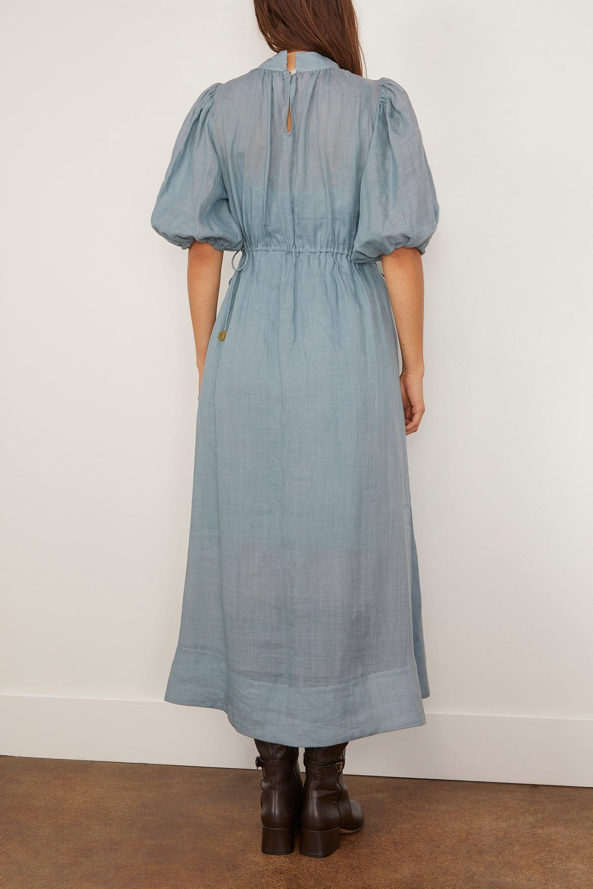 Anise Solid Puff Sleeve Midi Dress in Blue - 4