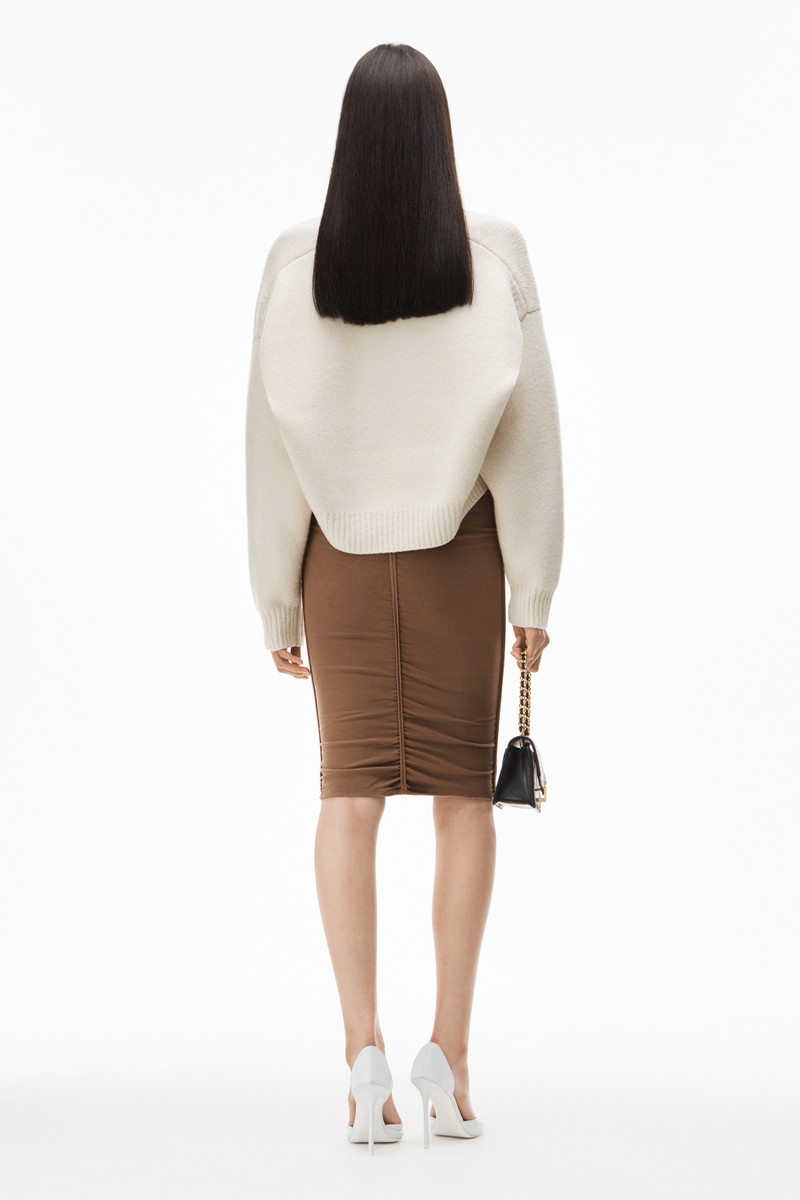 RUCHED MIDI SKIRT IN STRETCH NYLON 4