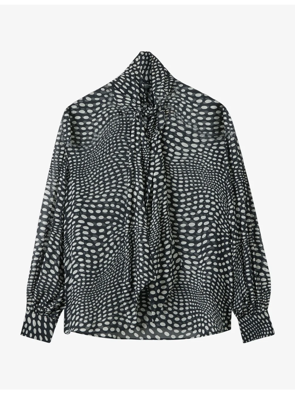 Mixed Spot Scarf Sheer Blouse - 1