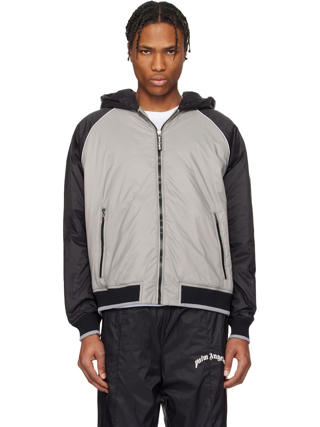 Black & Gray Curved Logo Windbreaker Jacket - 1