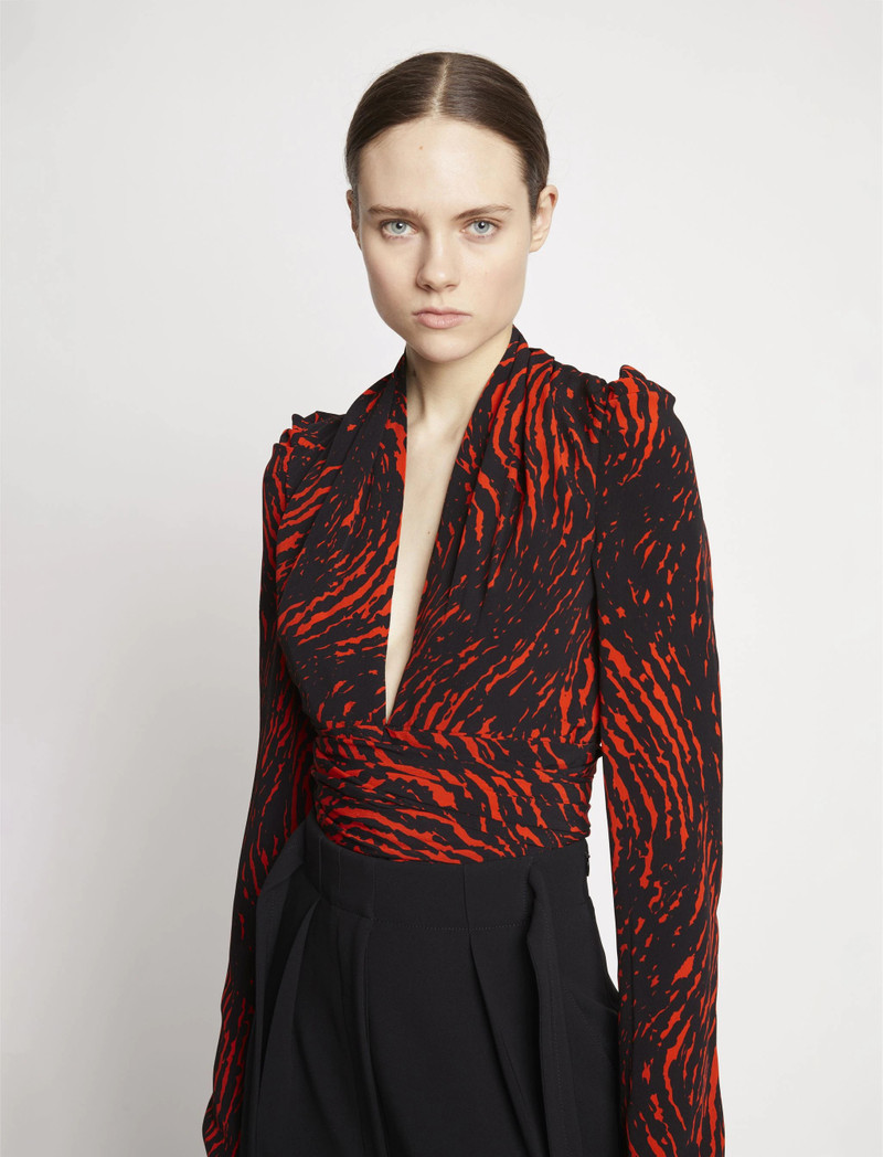 Painted Spiral Crepe de Chine V-Neck Top 6
