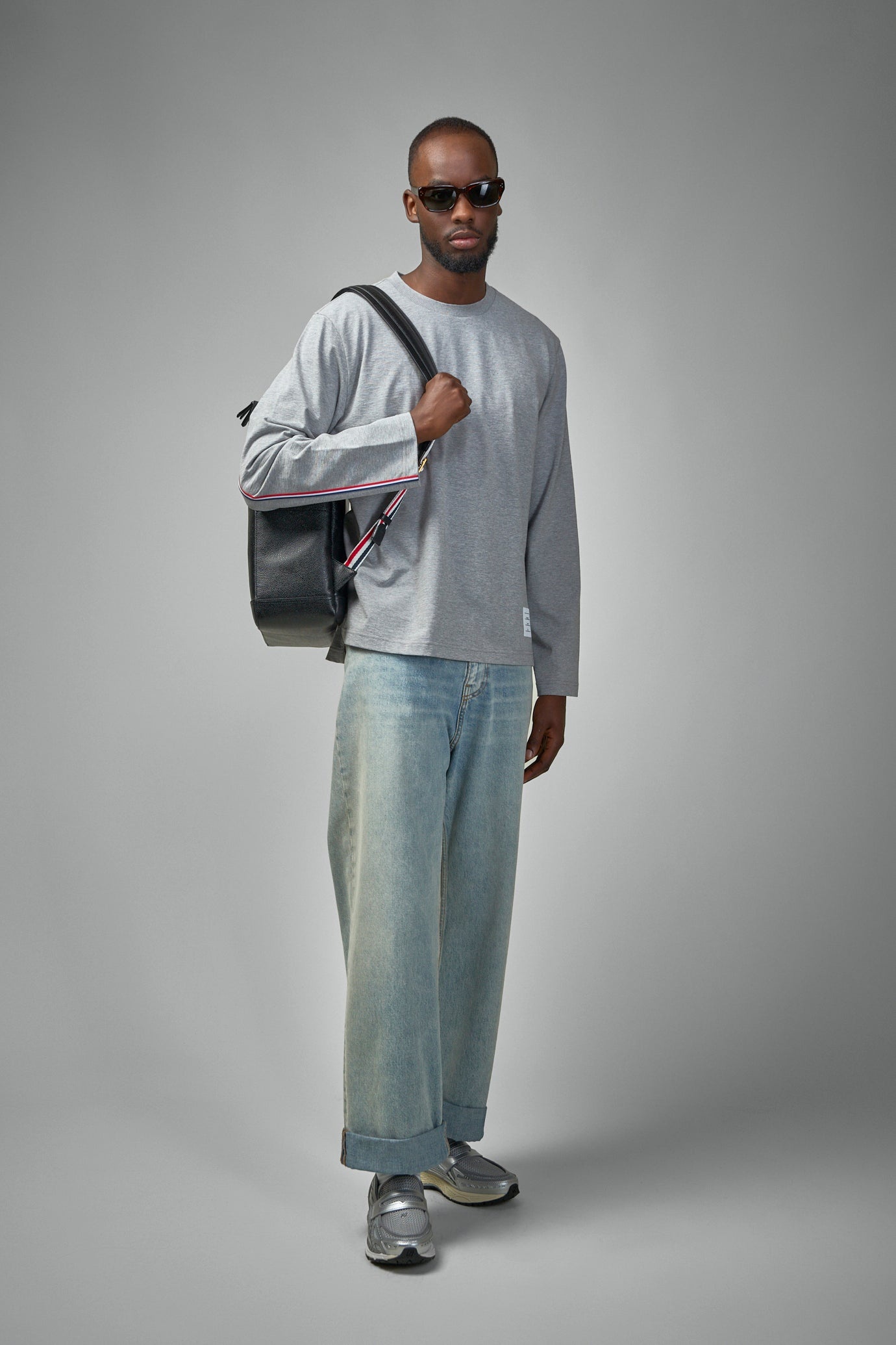 Oversized Long Sleeve Tee W/ RWB Knit Trim - 2