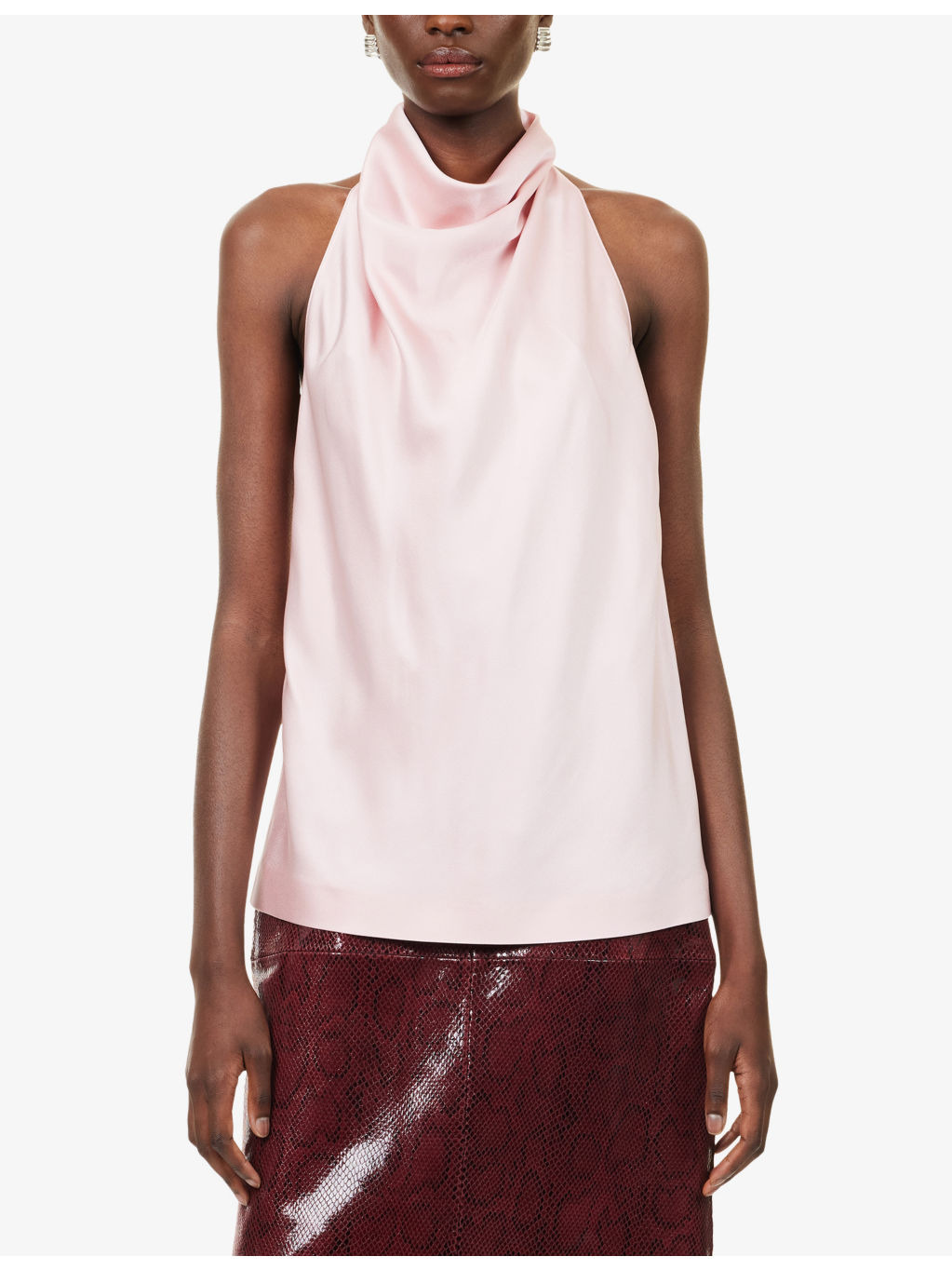 Halterneck Draped Satin Top - 3
