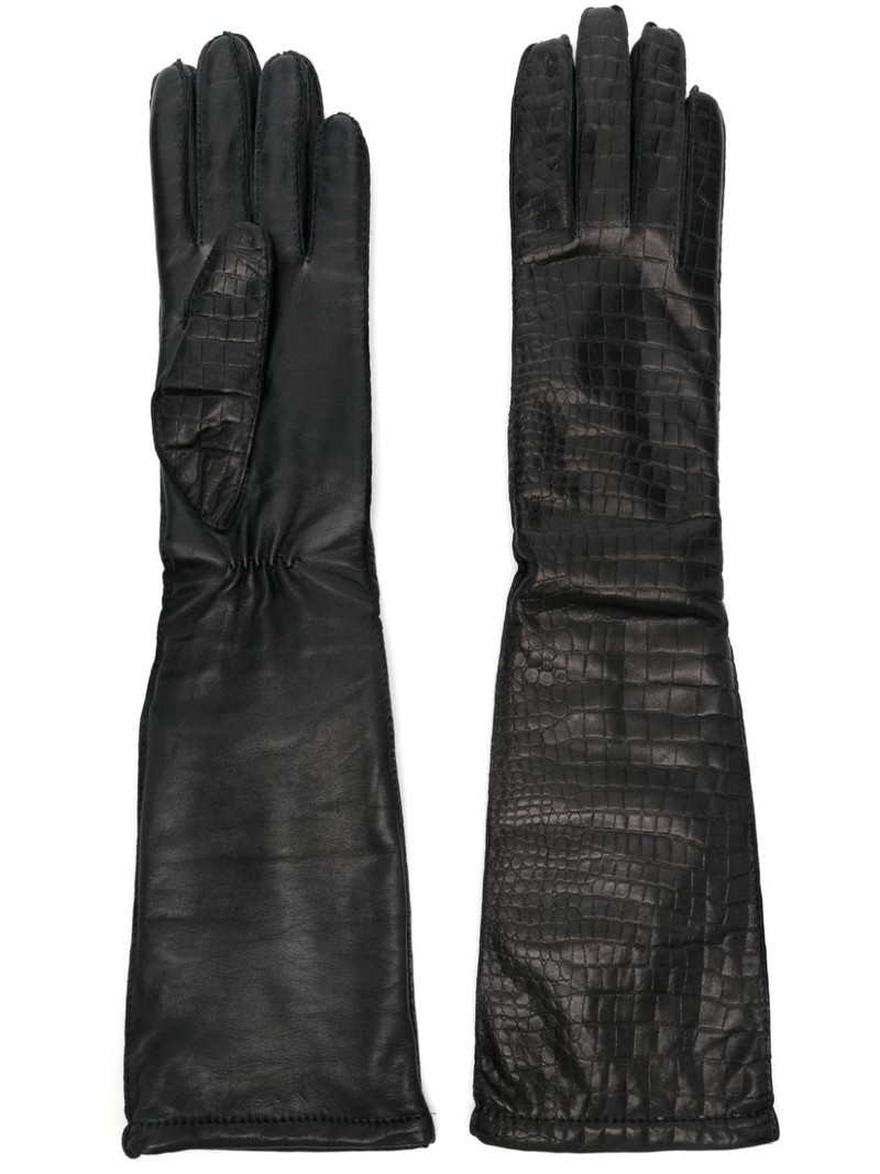 croc-effect long gloves 1