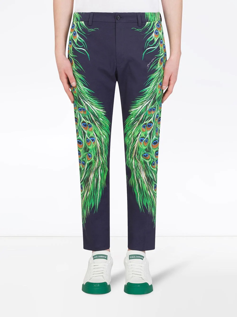 peacock feather-print trousers - 3