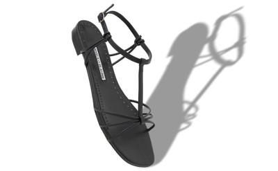 Manolo Blahnik Black Nappa Leather Ankle Strap Flat Sandals outlook