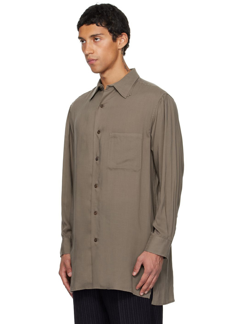 Yohji Yamamoto Khaki Cellulose Lawn 3Collar Sleeve Gather Shirt outlook