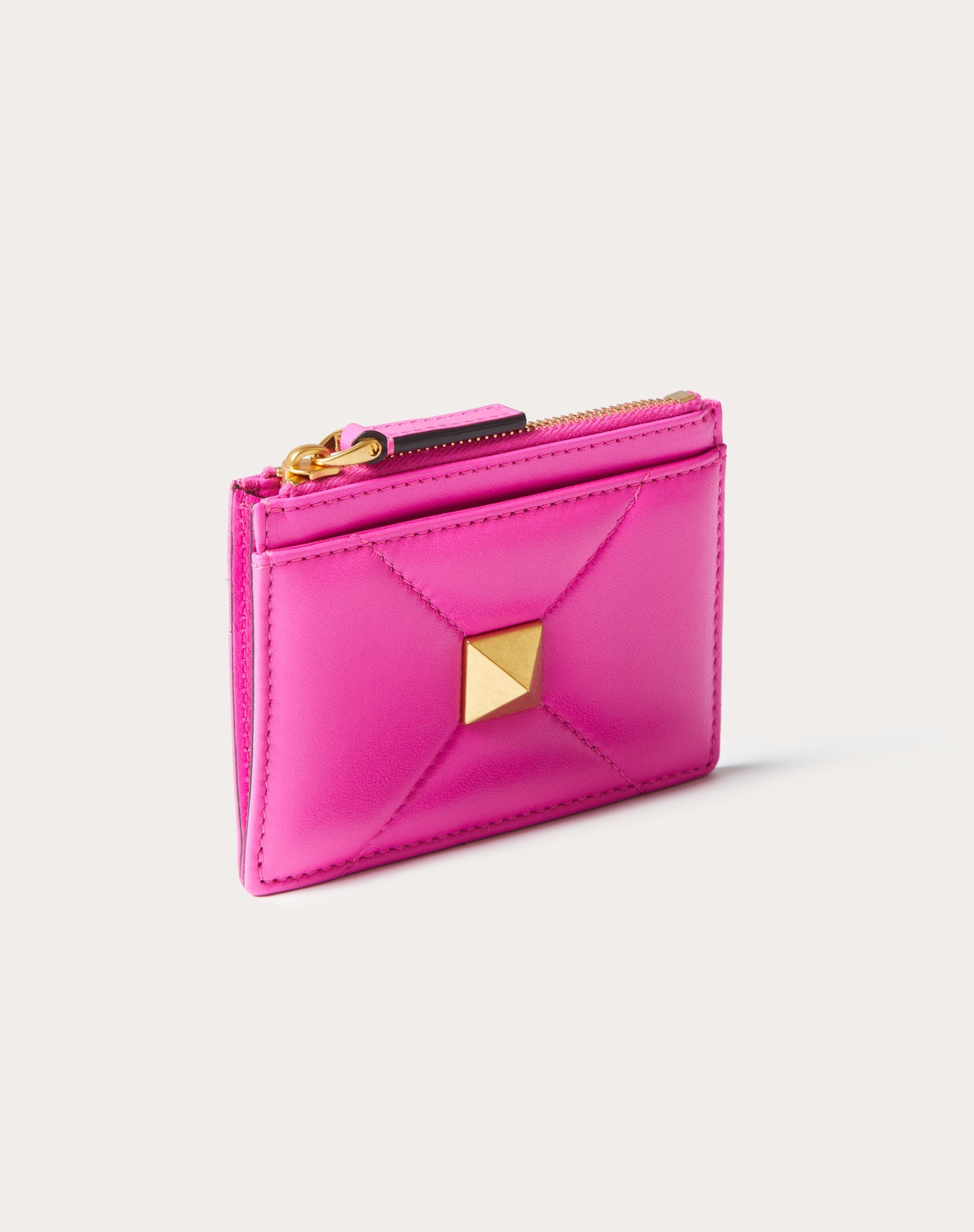 ROMAN STUD NAPPA LEATHER COIN PURSE WITH ZIPPER - 4