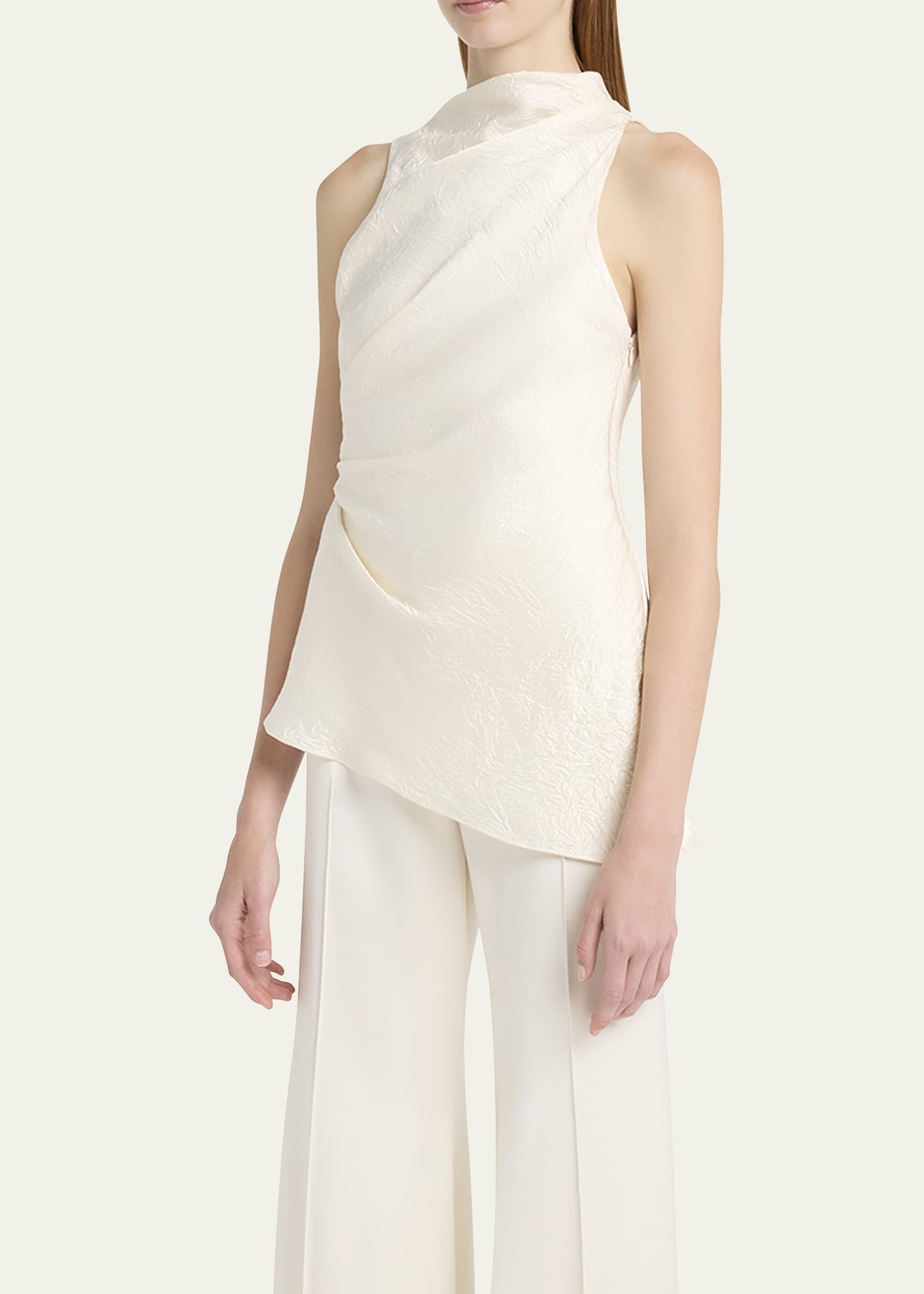 Asymmetric Ruched Smashed Satin Top - 4
