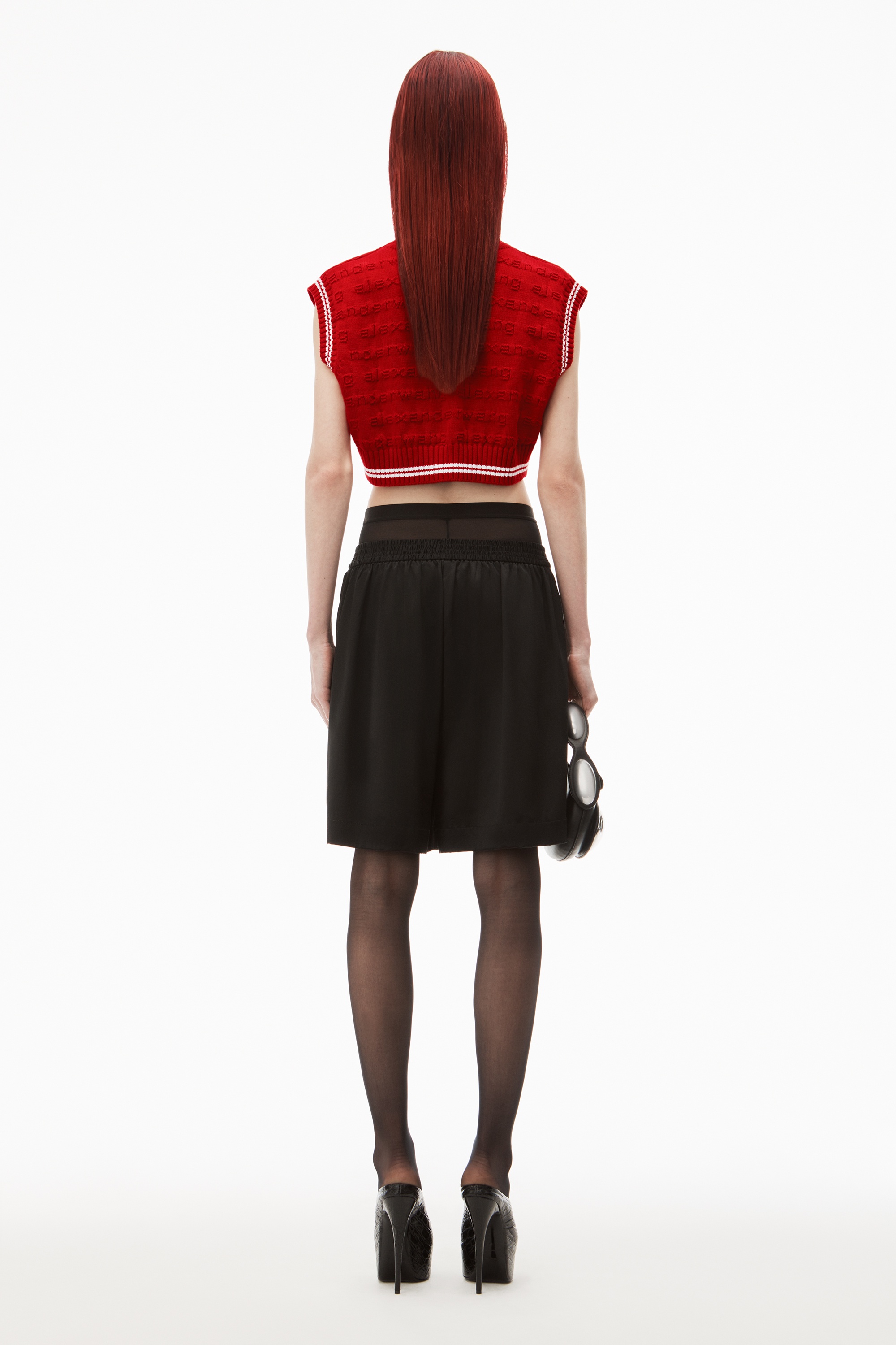 CROPPED V-NECK VEST IN COMPACT COTTON - 4