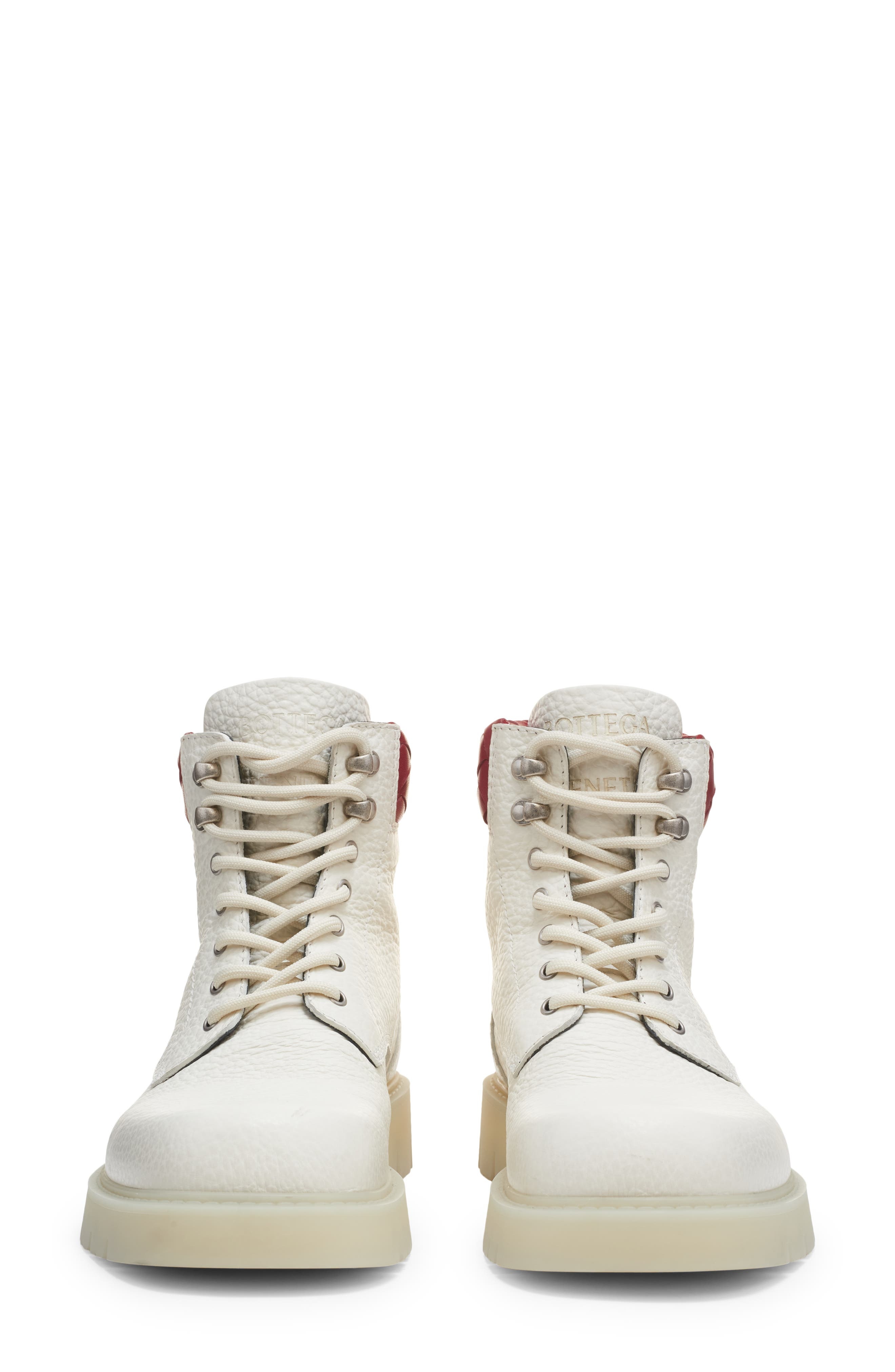 Bottega Veneta Haddock Lug Sole Lace-Up Boot in 8059 White/Deep Red at Nordstrom - 4