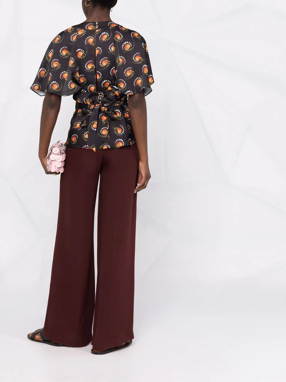 motif-print V-neck top - 6
