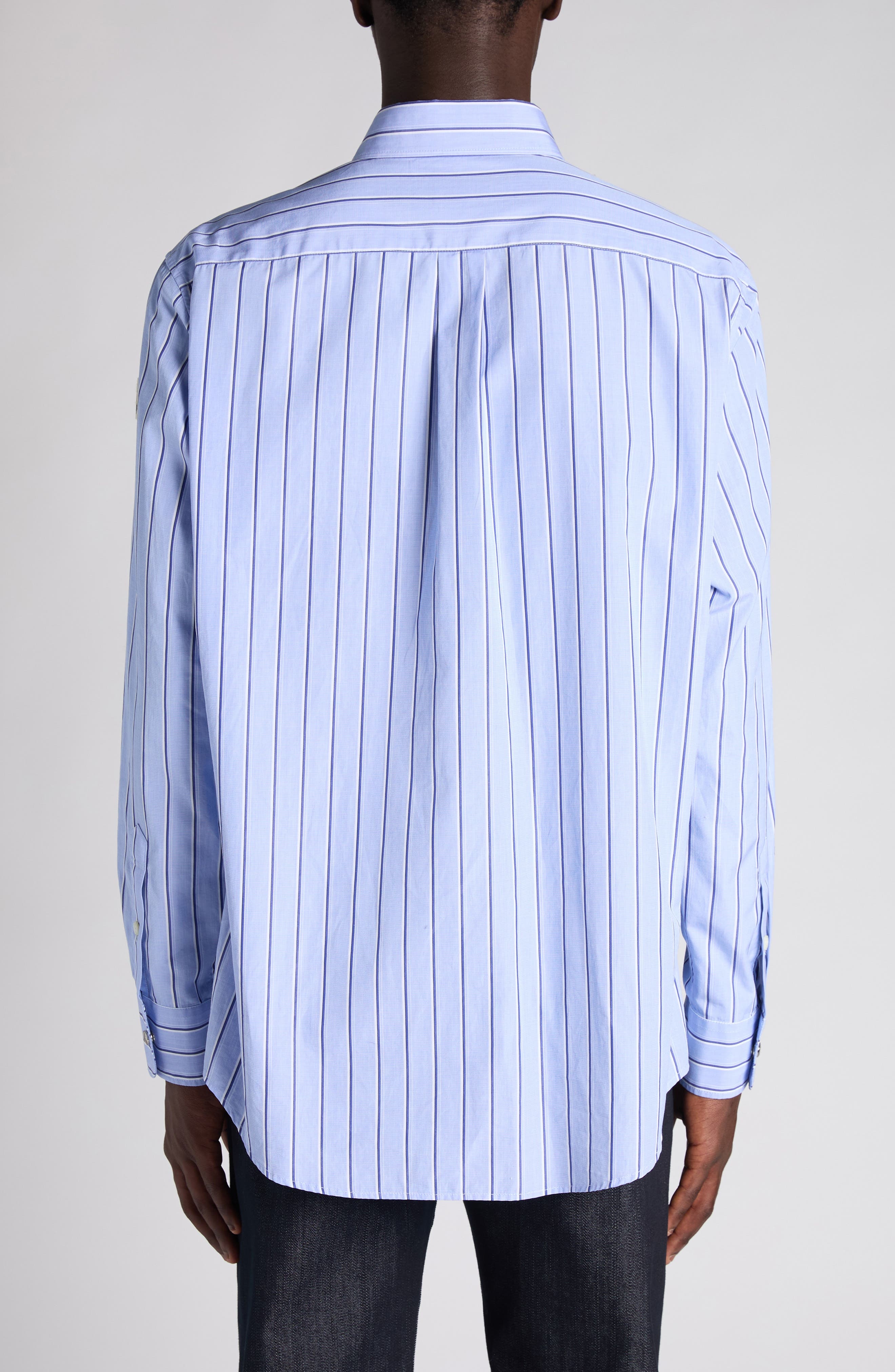 Moncler Logo Patch Stripe Cotton Poplin Button-Down Shirt in Light Blue at Nordstrom - 3