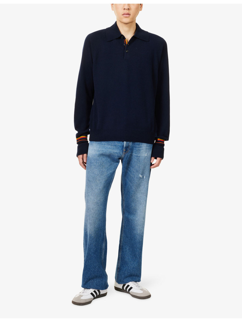 Paul Smith Striped-Cuffs Regular-Fit Cashmere Polo Shirt outlook