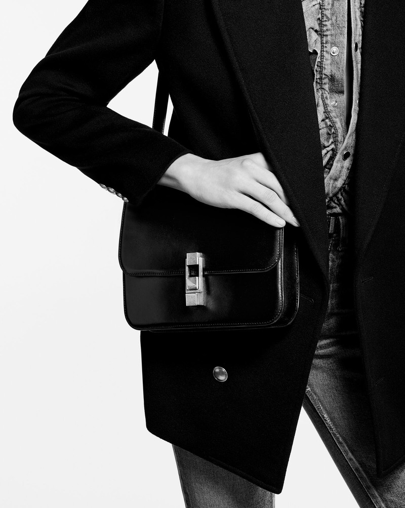 SAINT LAURENT le carre satchel in box saint laurent leather outlook