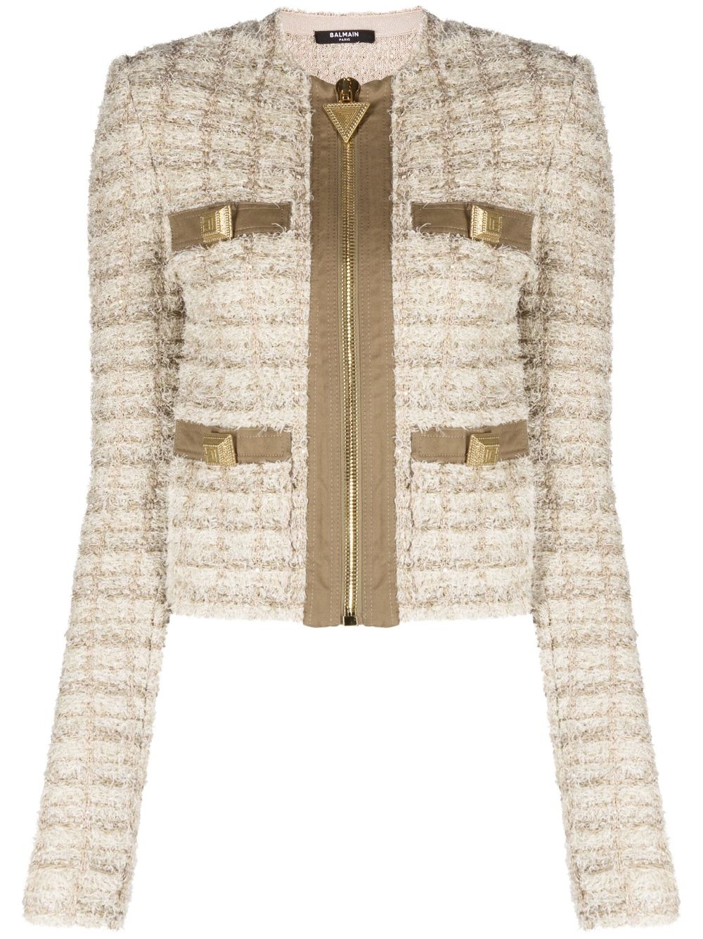 button-embellished bouclé jacket - 1