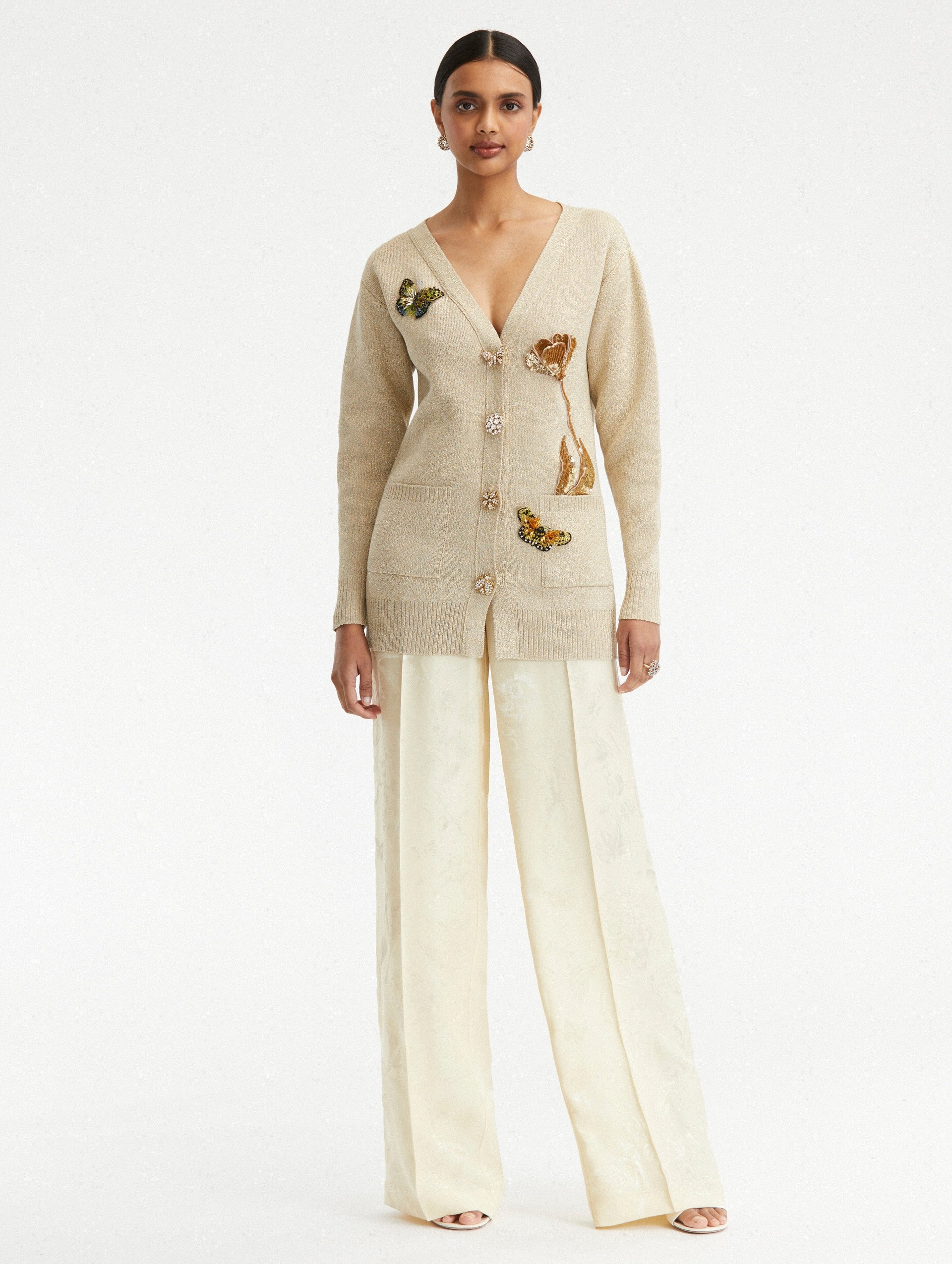 BUTTON FRONT EMBROIDERED LONG CARDIGAN - 3