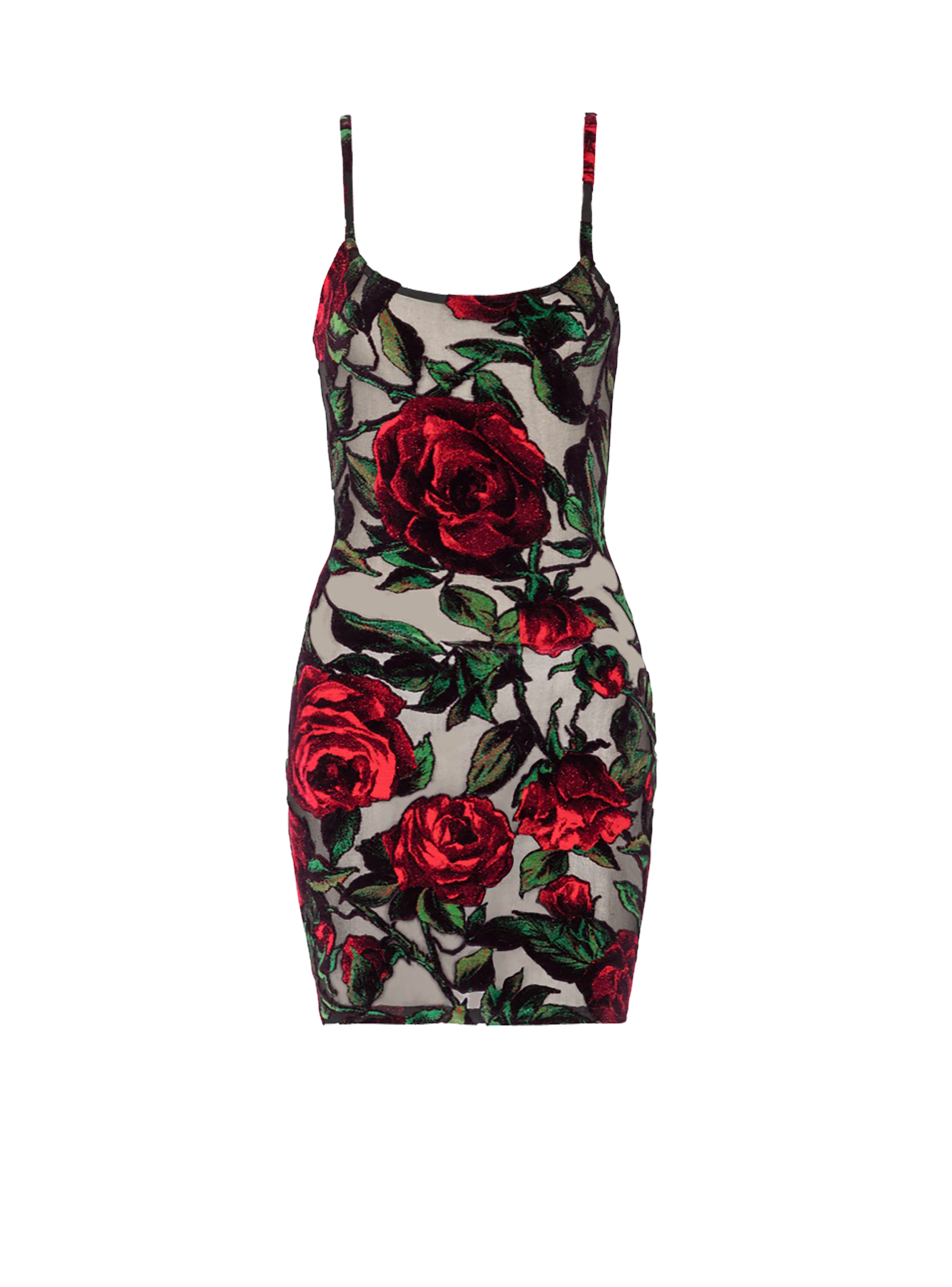 Burnout velvet dress with Rose print - 1