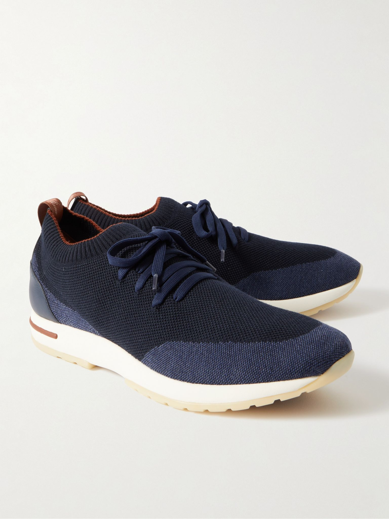 360 Flexy Walk Leather-Trimmed Knitted Wool Sneakers Navy - 4