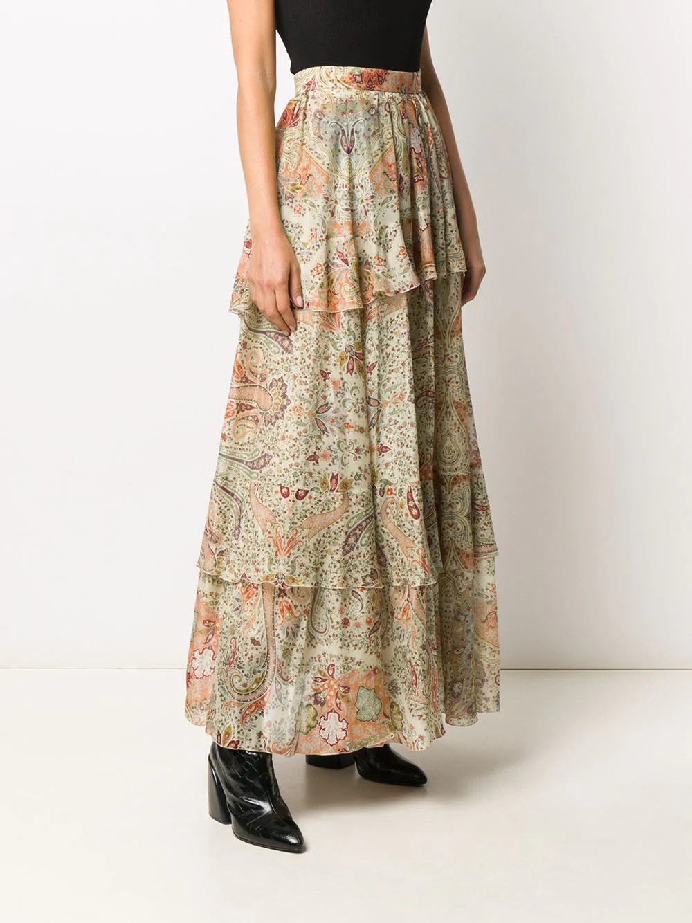 layered paisley-print maxi skirt - 3