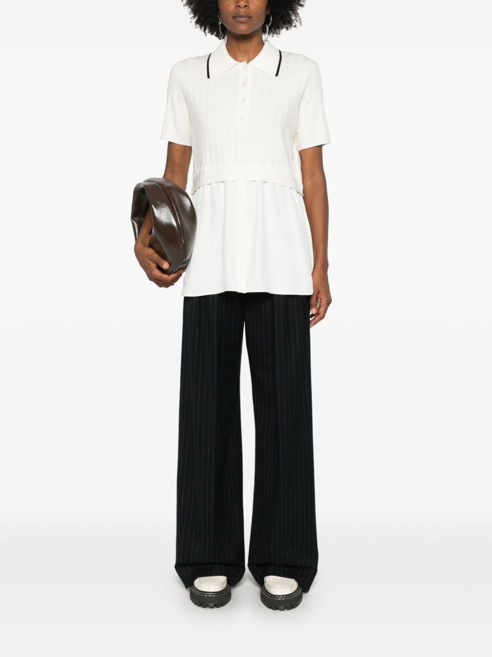pointelle-knit polo shirt - 2