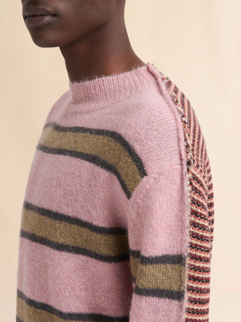 PINK STRIPED MOHAIR AND WOOL HALF-AND-HALF SWEATER - 4