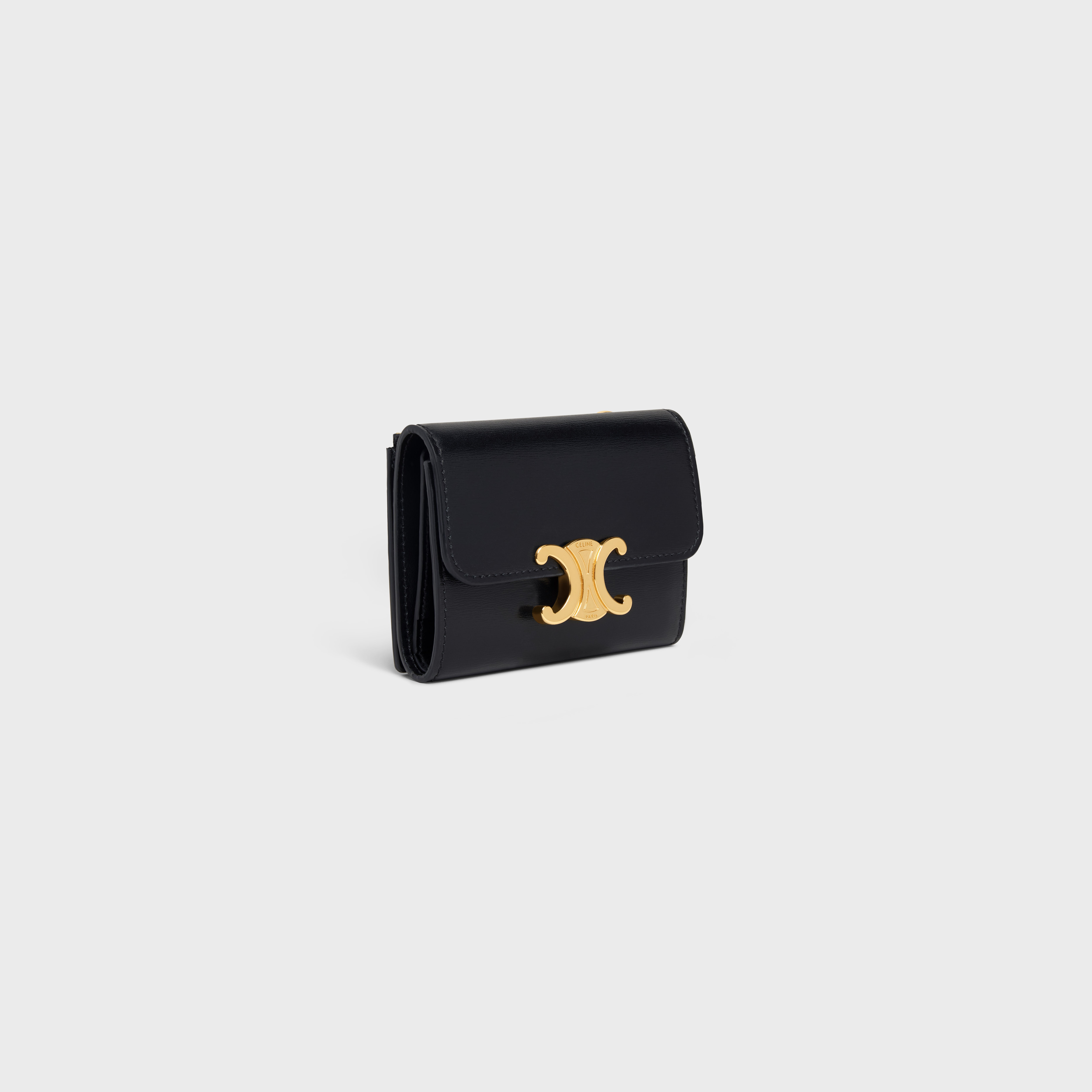 美品‼️CELINE ♡ Vintage ♡ mini Wallet CELINE COMPACT WALLET WITH COIN TRIOMPHE in Shiny calfskin