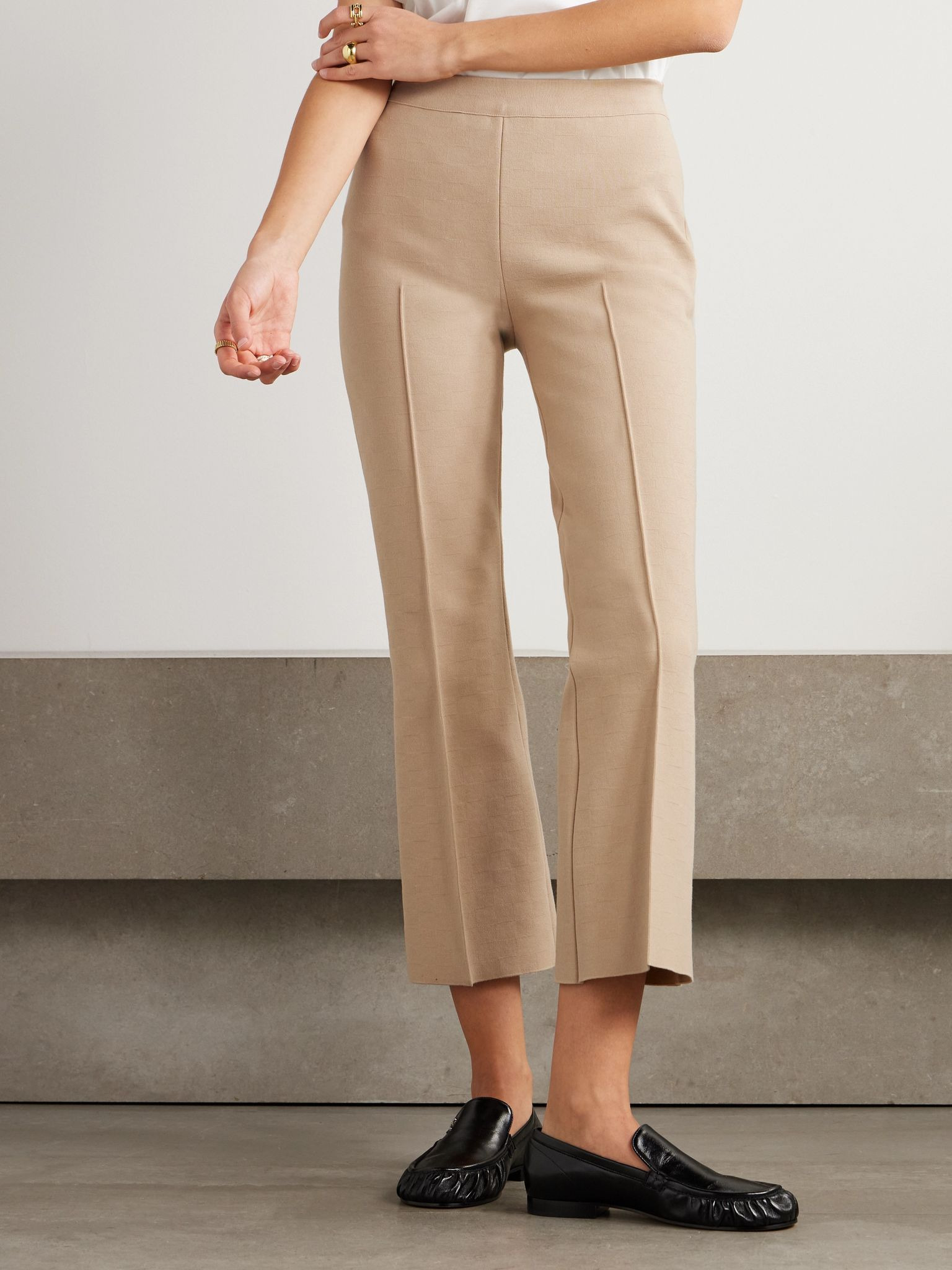 Kick cropped stretch-cotton flared pants Beige - 3