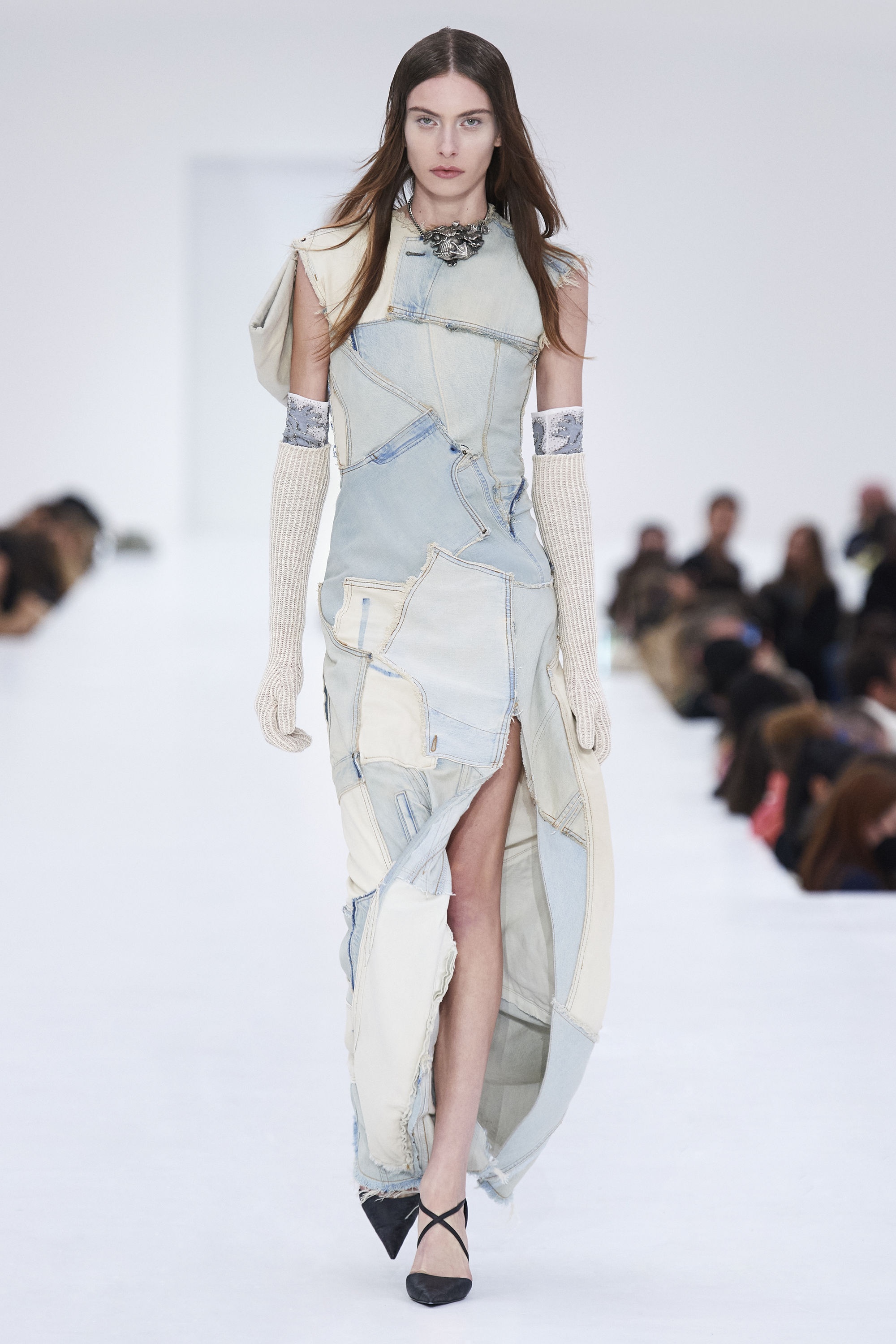 Denim patchwork dress - Light Sand - 3