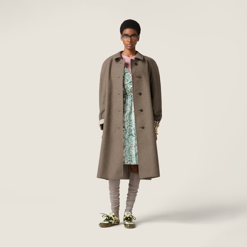 Miu Miu Reversible single-breasted twill and houndstooth check trench coat outlook