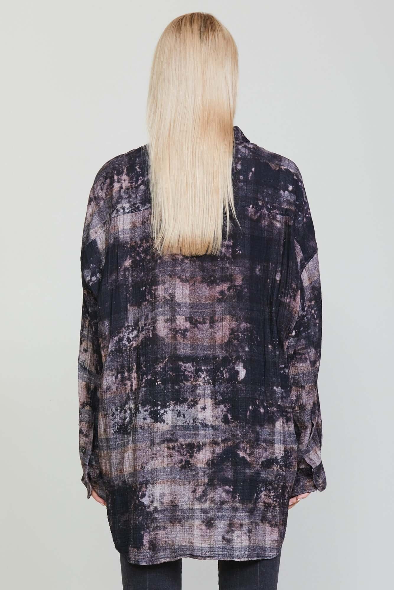 DROP NECK WORKSHIRT - BLEACHED BLACK PLAID - 4