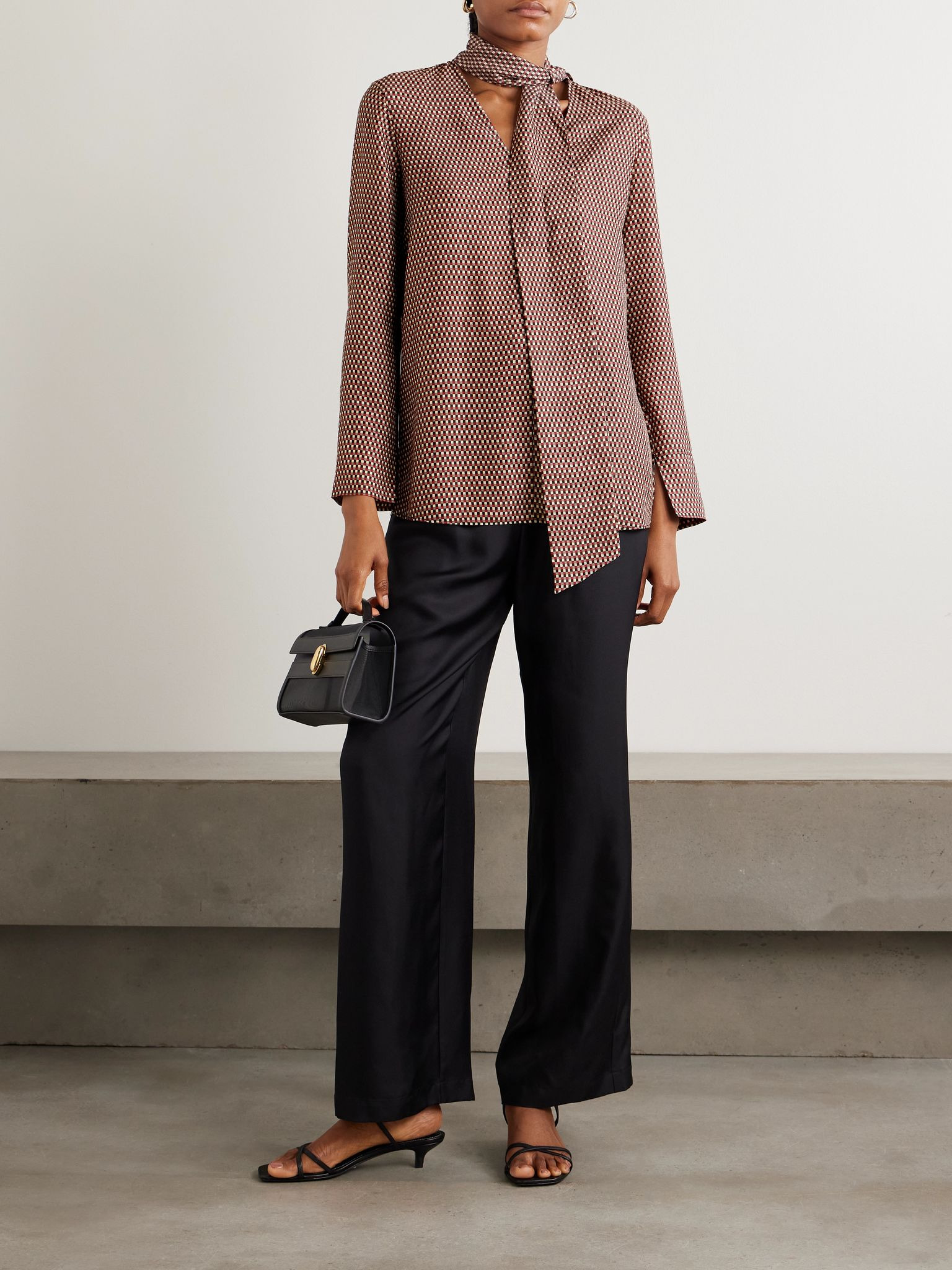 Adele bow-detailed printed TENCEL™ and silk-blend satin blouse Red - 2