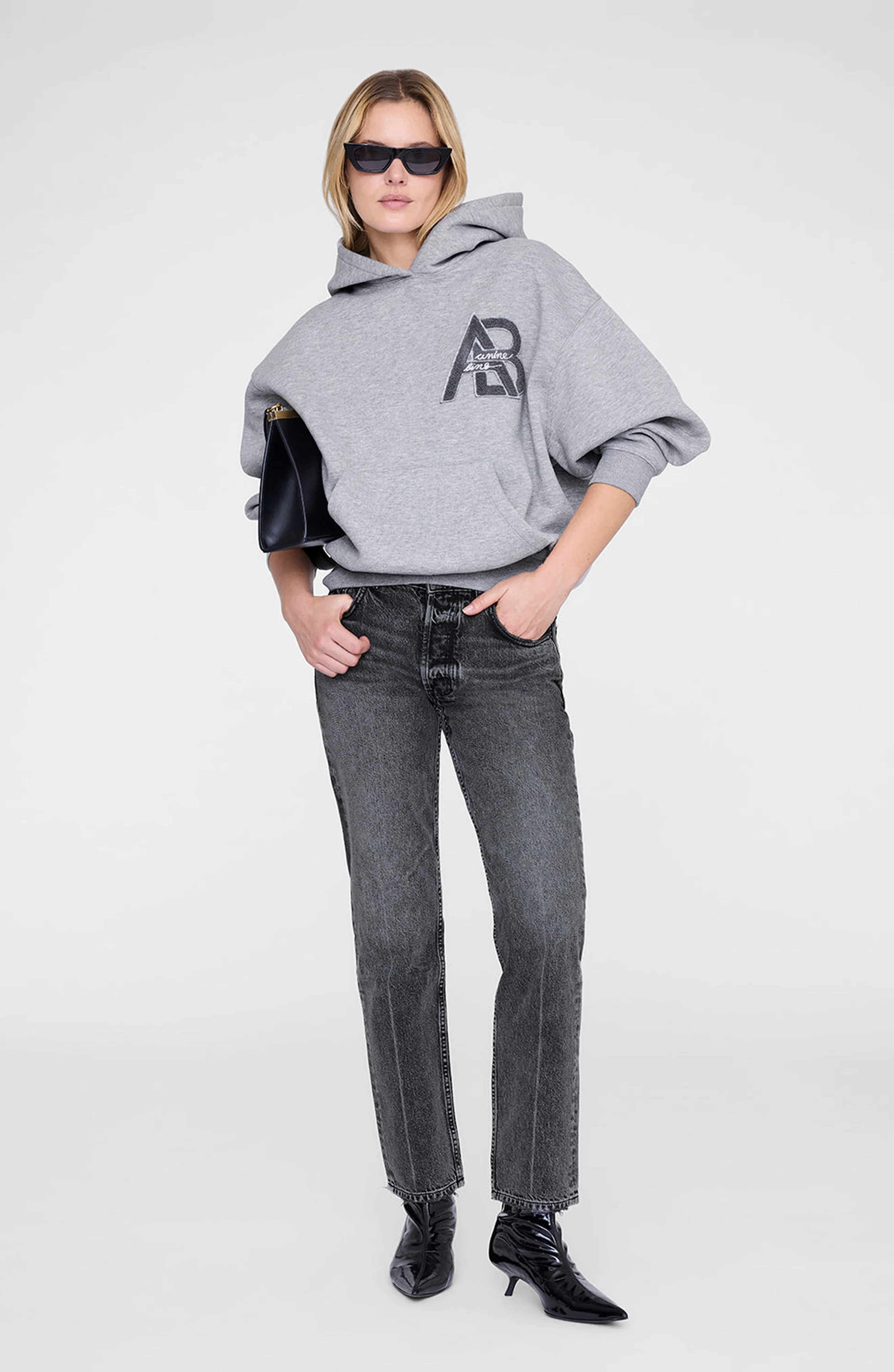 ANINE BING Letterman Jaci Hoodie in Medium Heather Grey at Nordstrom - 1