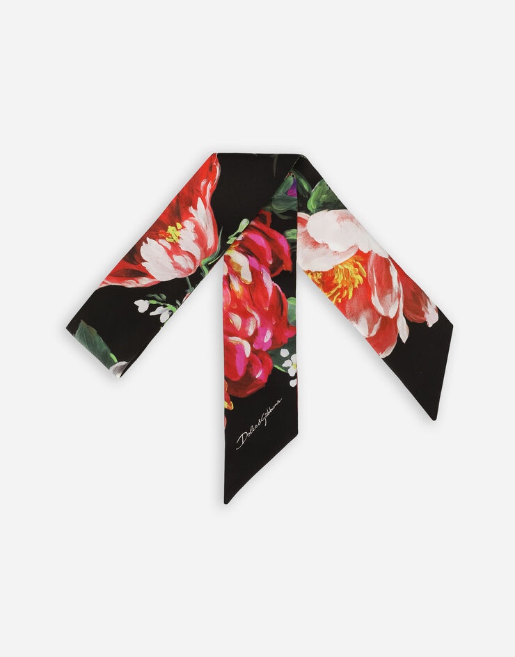 Twill headscarf with pictorial floral print - 1