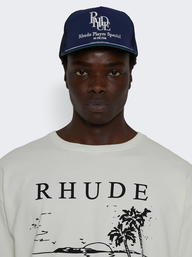 Rhude Player Special Trucker Hat Navy outlook