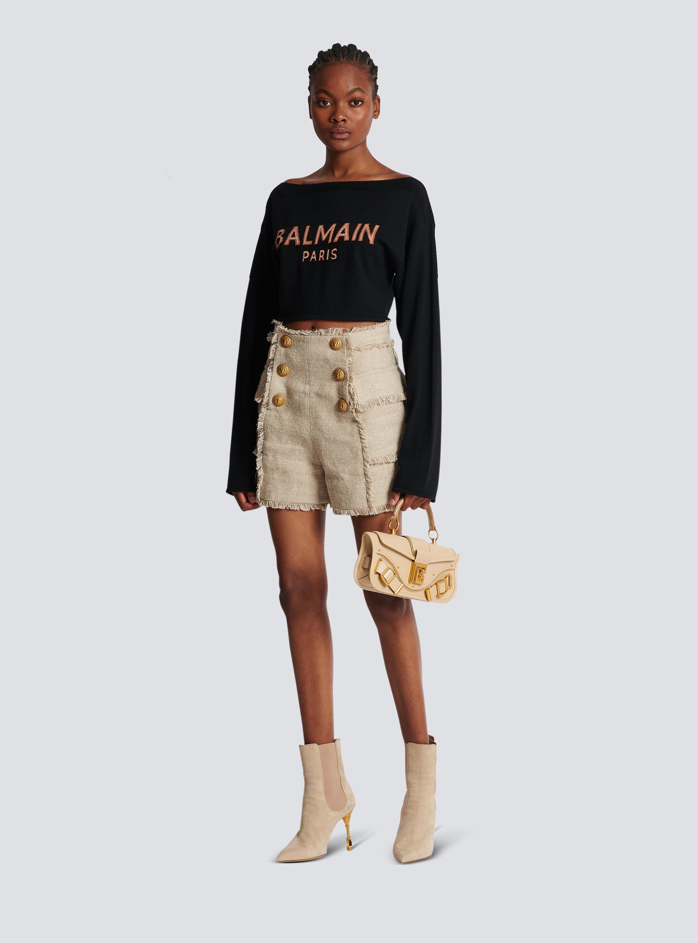 Cropped jacquard jumper with Balmain logo - 2