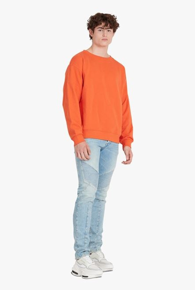 Balmain Dark orange eco-designed cotton sweatshirt with white Balmain logo print outlook