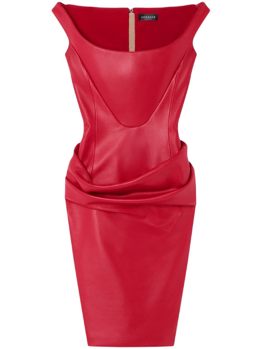 corset draped leather midi dress - 1