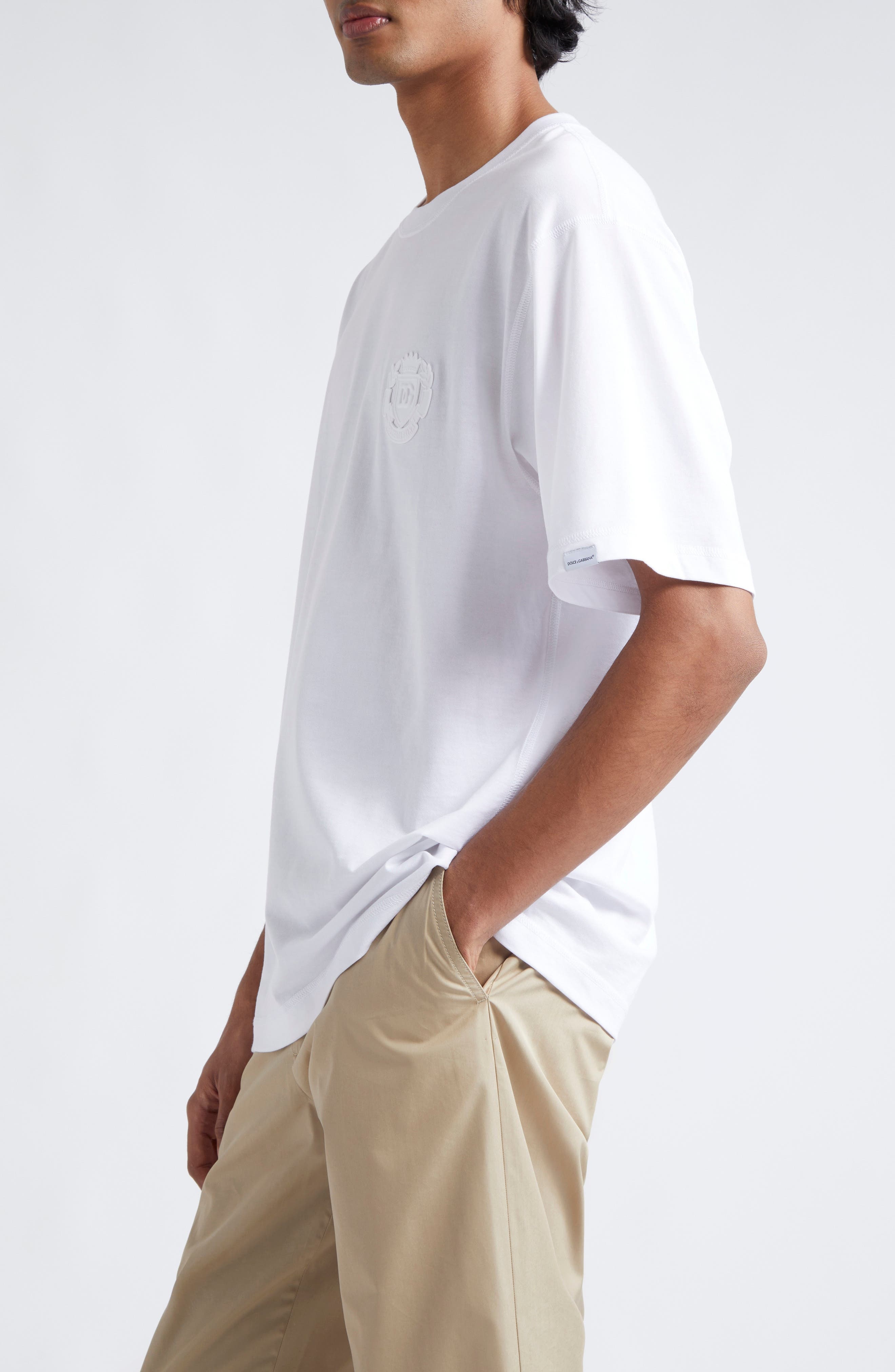 Dolce&Gabbana Logo Crest Cotton Jersey Crewneck T-Shirt in W0800 Bianco Ottico at Nordstrom - 3