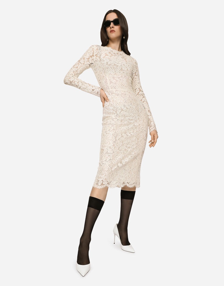 Long-sleeved branded stretch lace dress - 5