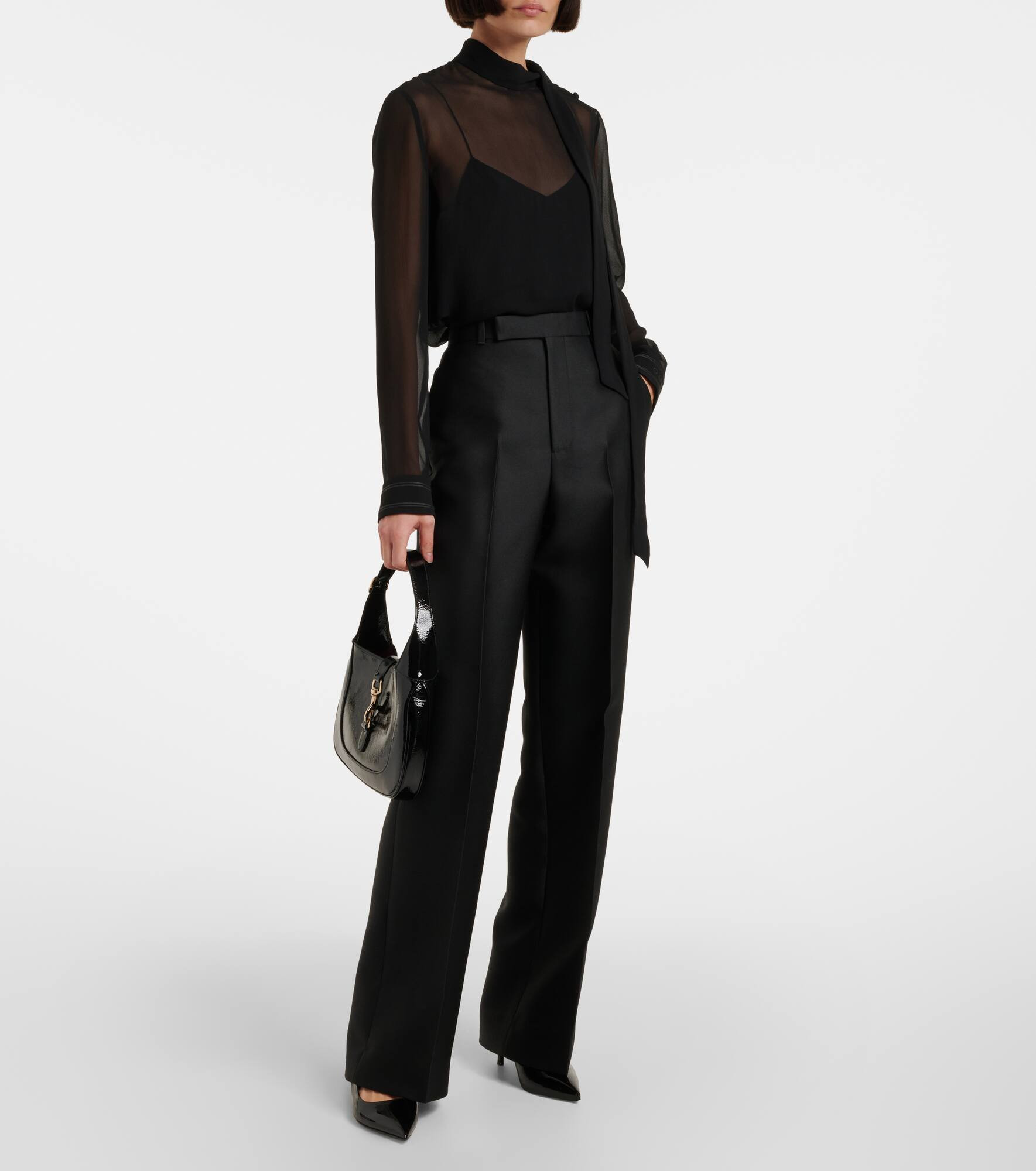 Wool and silk gabardine straight pants - 7