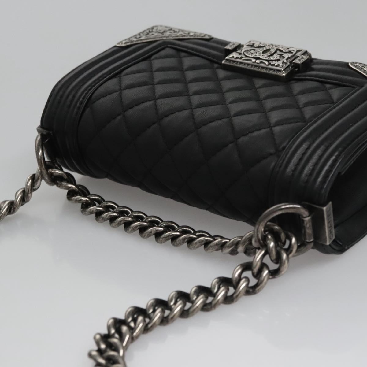 CHANEL Boy Chain Shoulder Bag Lamb Skin Black CC - 6