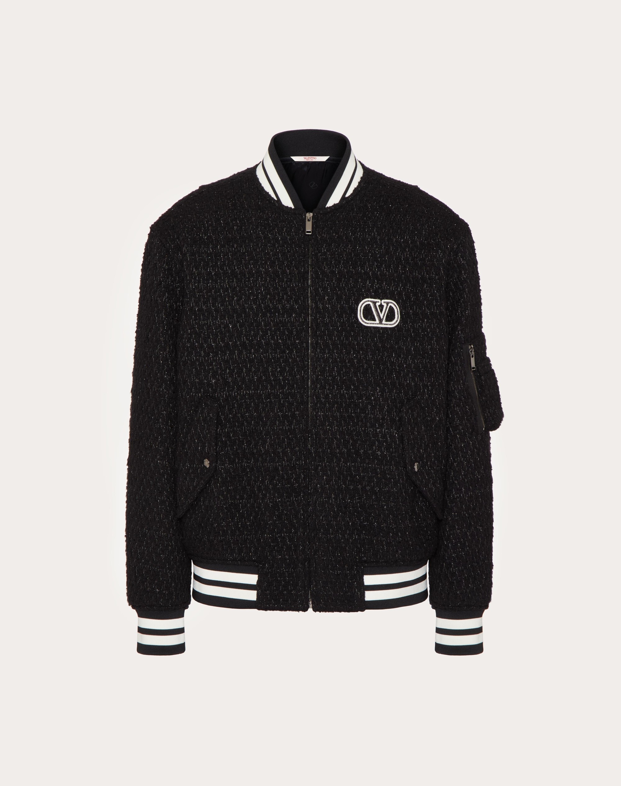 LUREX WOOL TWEED BOMBER JACKET WITH VLOGO SIGNATURE PATCH - 1