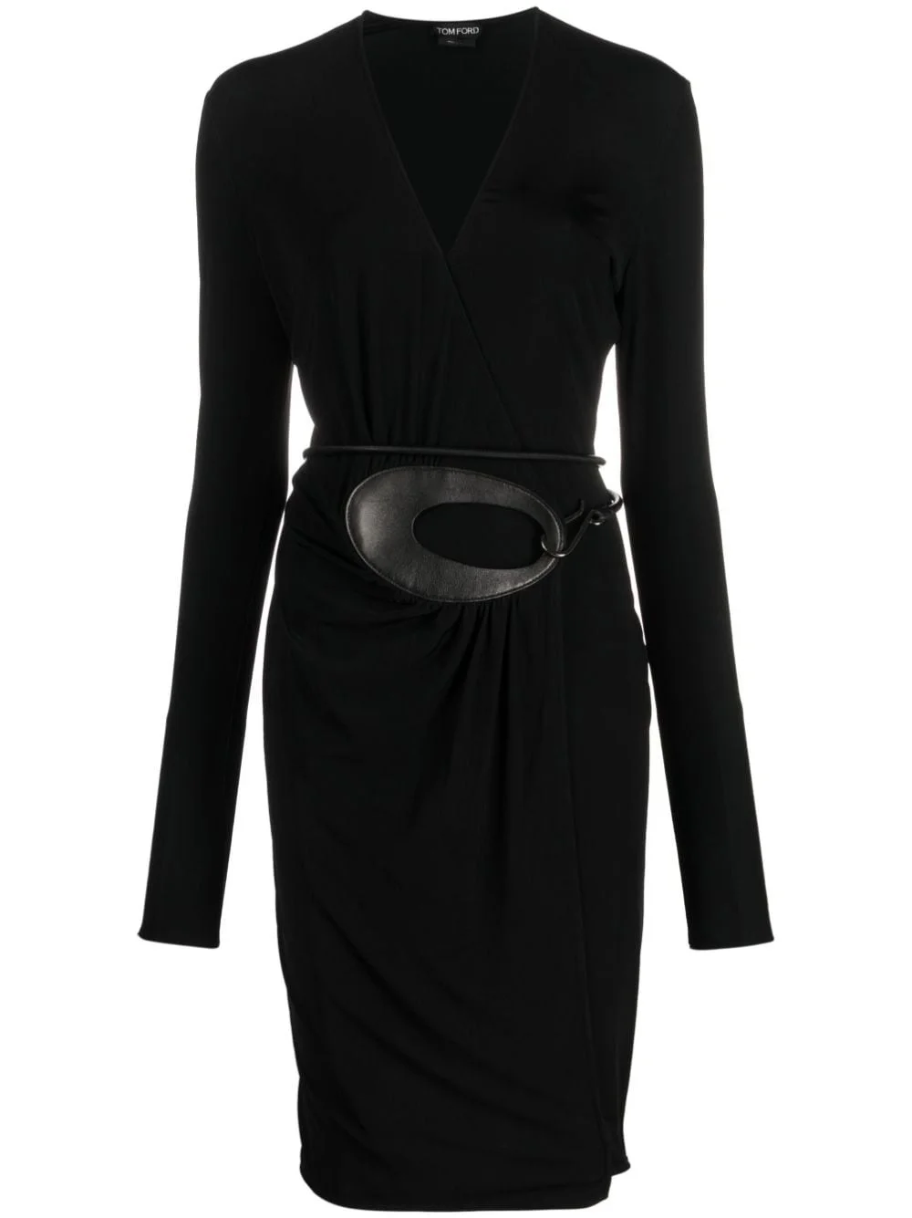belted-waist V-neck dress - 1
