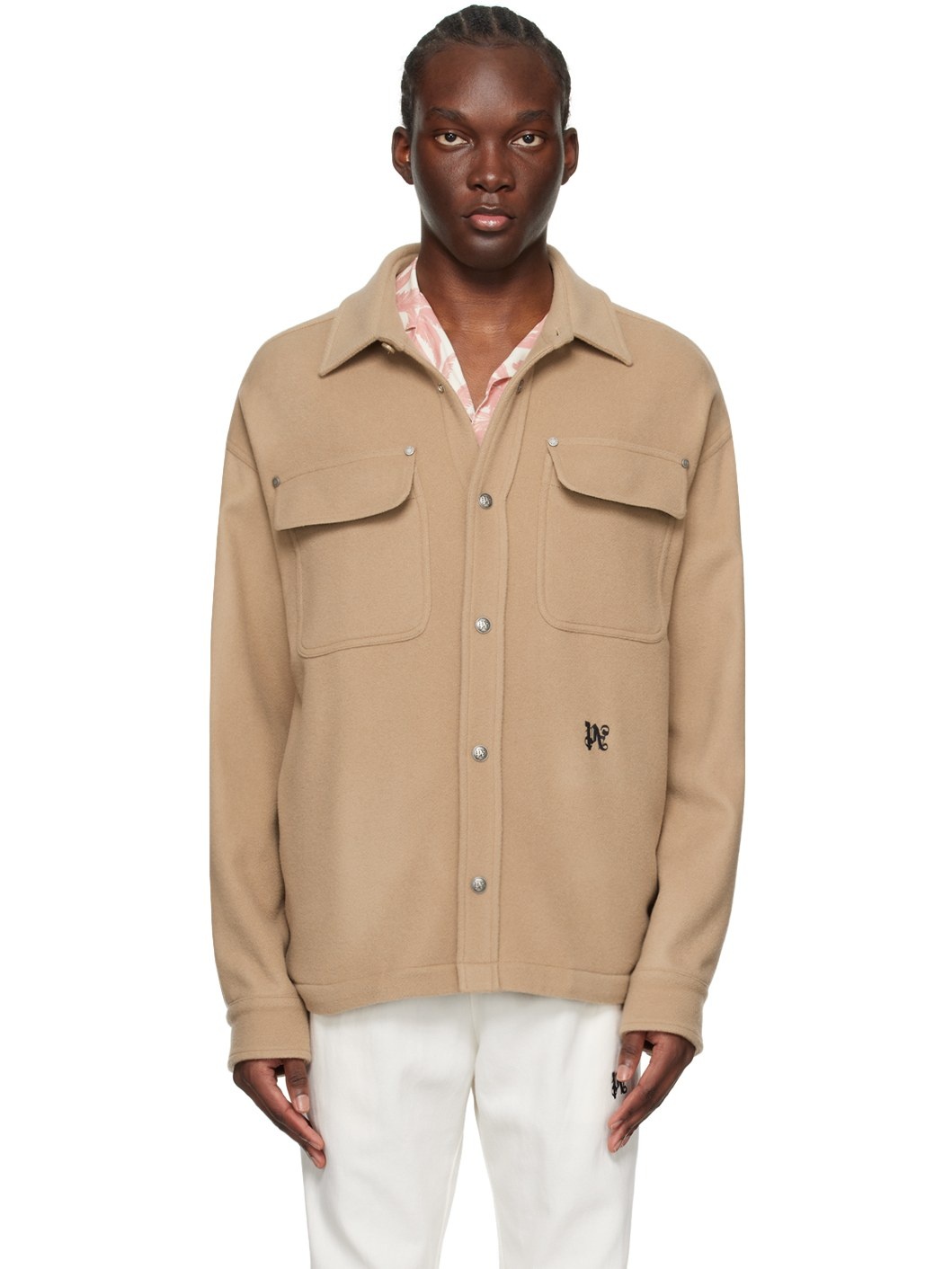 Beige Monogram Pockets Jacket - 1