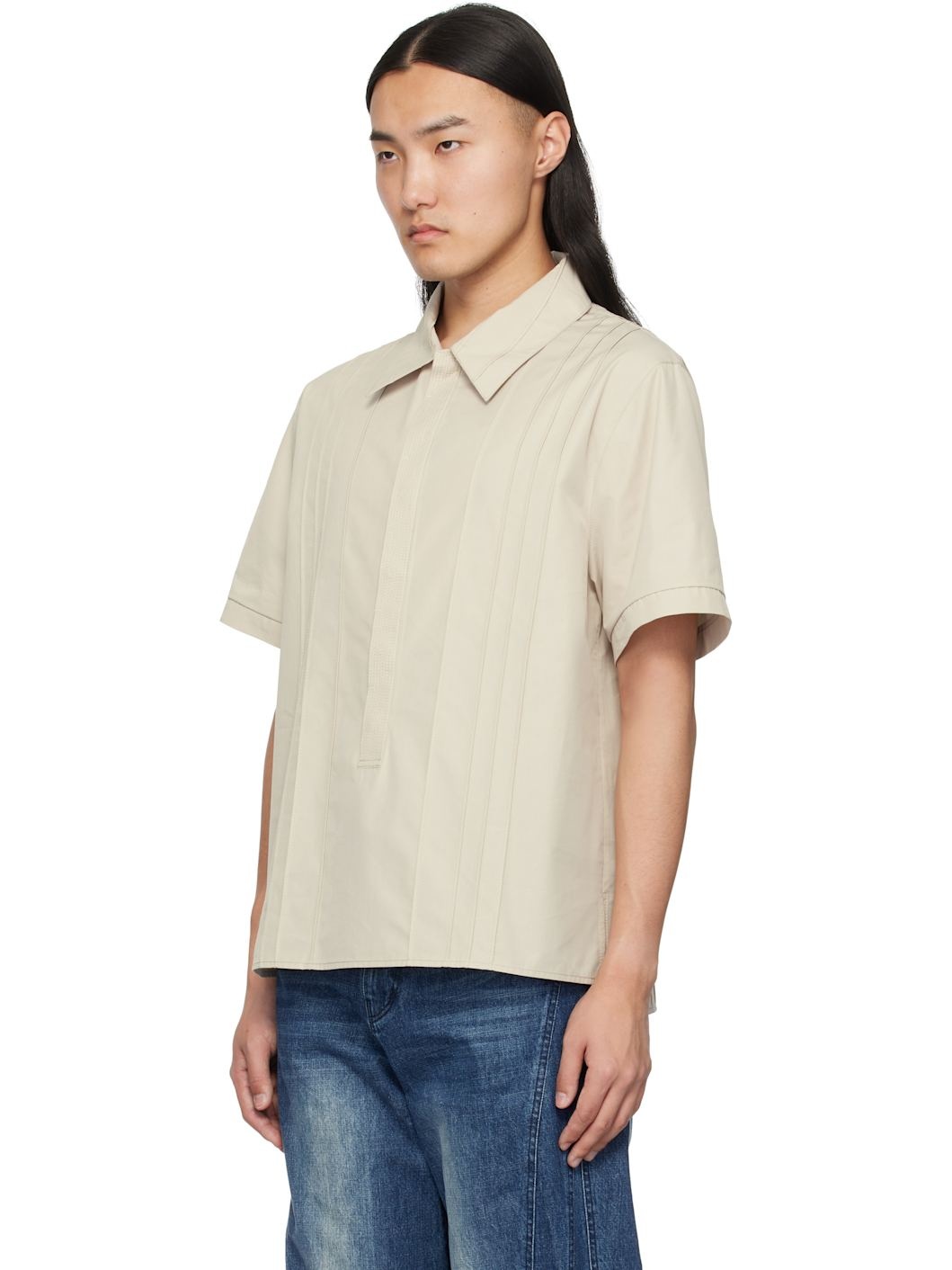 Beige Pin Tuck Shirt - 4