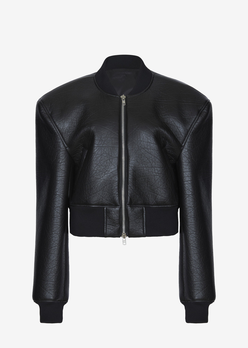 Glane Faux Leather Bomber Jacket - Black 1