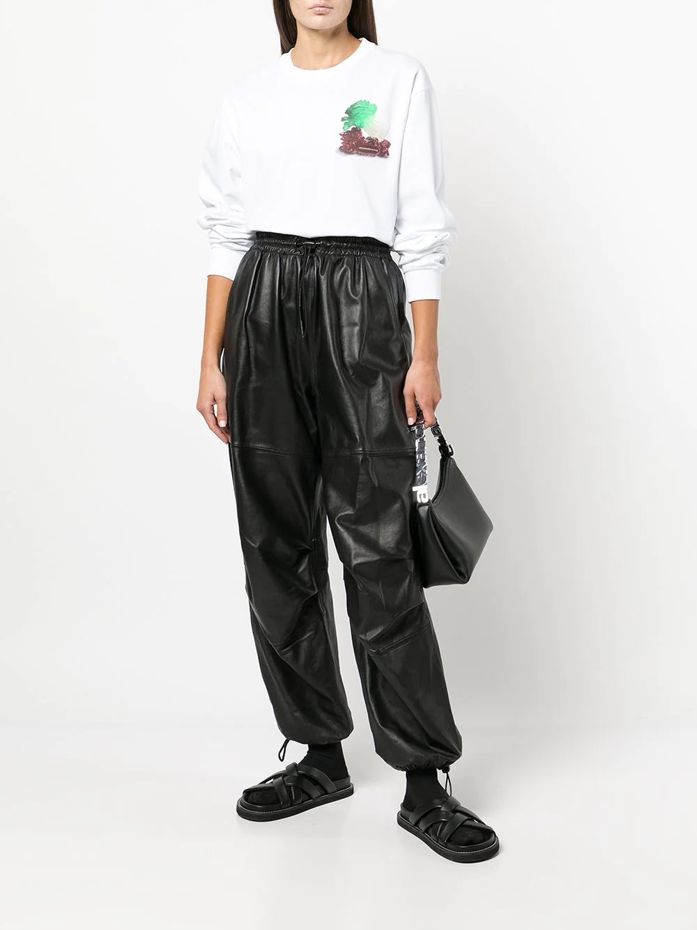 wide-leg lambskin track pants - 3