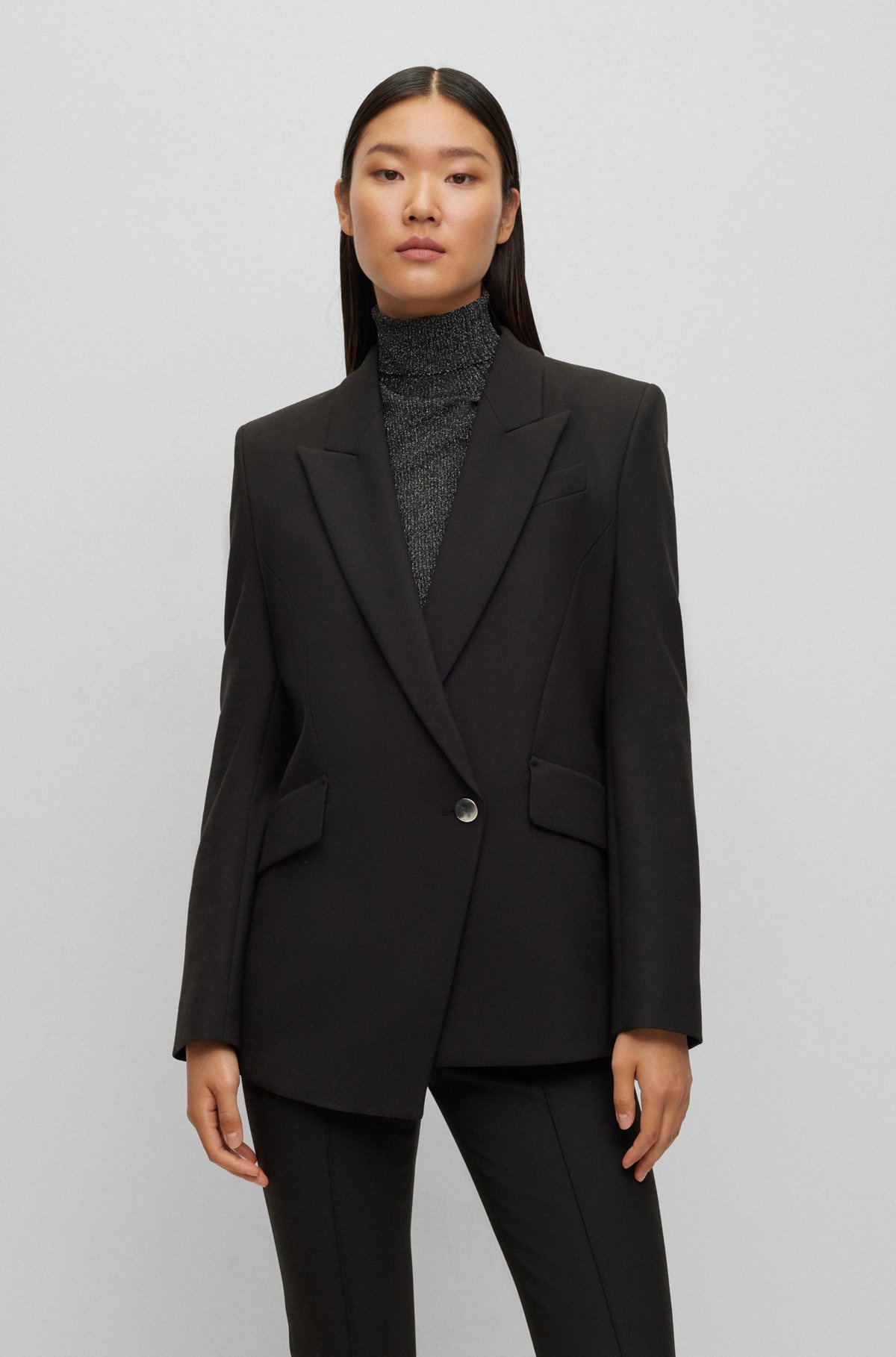 REGULAR-FIT JACKET IN STRETCH FABRIC WITH ASYMMETRIC FRONT - 2