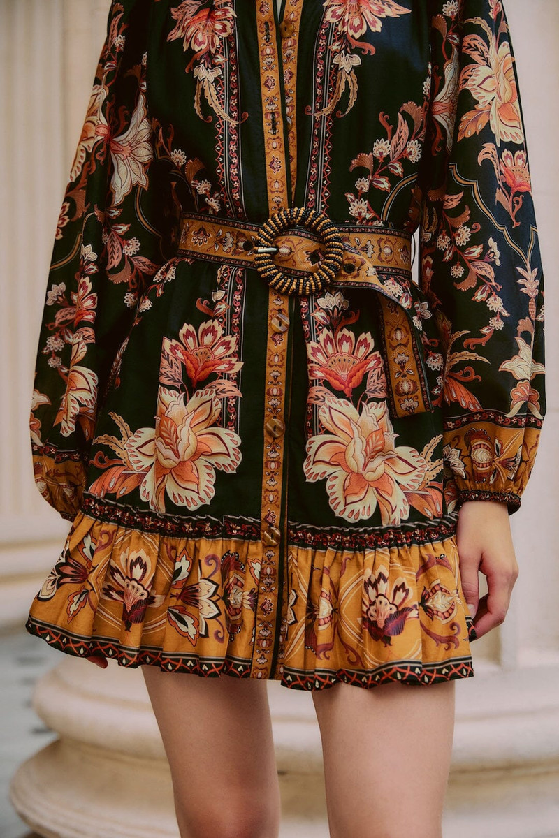 Black Majestic Garden Beaded Buckle Long Sleeve Mini Dress 4